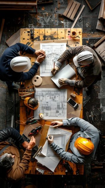Foto realista Equipa de Construção Planejamento Projeto de Renovação considerando a modernização enquanto a pré _ imagem Premium gerada com IA